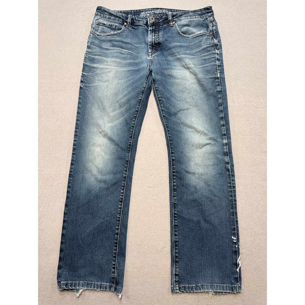 Parasuco Jeans Men's 34x32 Blue Denim Dark Wash Straight Leg Relaxed Whiskered